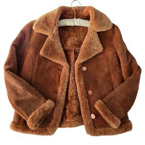 Vintage Short Sheepskin Jacket Coat Womens M Boho Penny Lane Tan Brown Italy